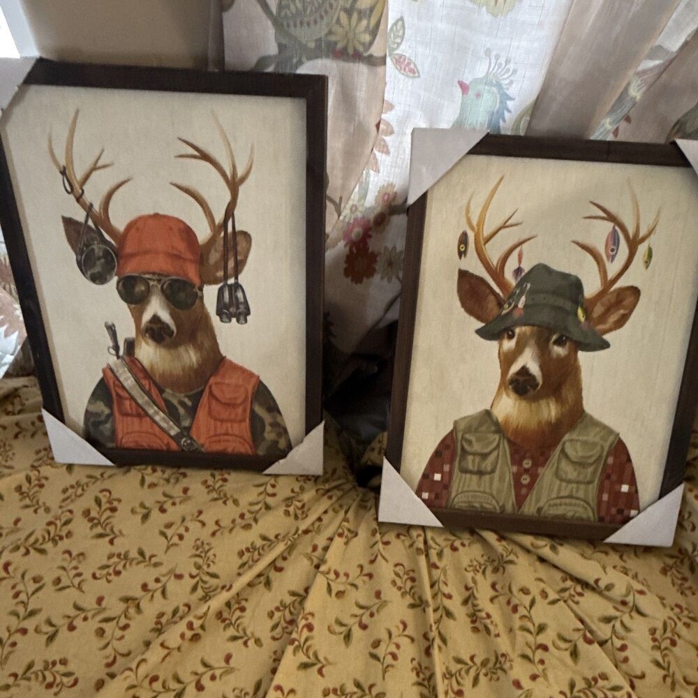 Hobby Lobby Framed Deer Hunting Print Wall Decor Multicolor 15 x 12 Vertical